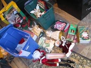 lot 230 image: (2) Totes of Christmas & Animated Santa in Box