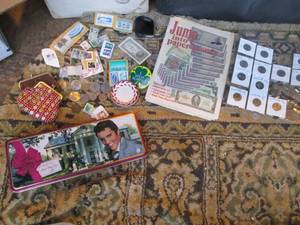 lot 232 image: Coins, Stamps, & Elvis Tin