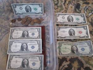 lot 233 image: Canadian Pennies, $2 Bills, Silver Certificates