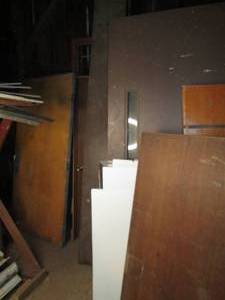 lot 248 image: Large Lot of Doors, Various Sizes, Commercial Light Fixture Housings, Plywood and Other Misc. See Photos