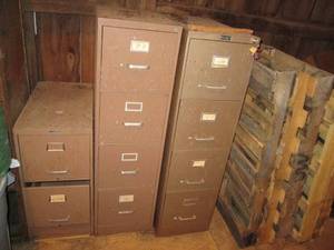 lot 250 image: (3) Standard Size File Cabinets Includes 5 Wood Pallets if Buyer Wants
