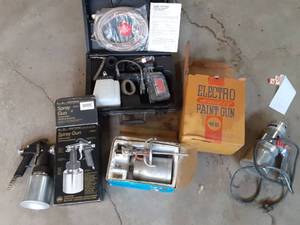 lot 16 image: Craftsman Airless Paint Sprayer Kit in Case & Manual, Craftsman Spray Gun in Box, Electro Airless Paint Gun In Box, & High Pressure Sray Gun in Box See Photos All Stored In Temp Controlled Unit
