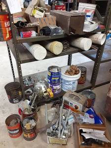 lot 47 image: Shelf of Fittings, Hardware, Battery Charger, Misc. Items See Photos