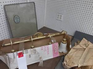lot 53 image: Vintage Early 1900s Minneapolis Tribune Paper, & Light Wall Mount Fixture In Box, Vintage Mirror