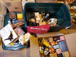 lot 88 image: Huge Lot of Vintage Avon Bottles In Tote & Other Decor