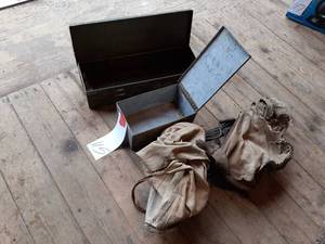 lot 115 image: Metal Tool Box, Vintage Feed Bags See Photos