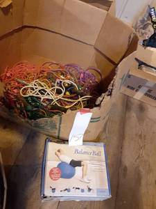 lot 157 image: Box of Jump Ropes & Balance Ball in Box