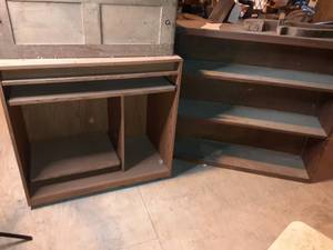 lot 208 image: (1) Wood DeskCabinet Section (35.5 X 19.5 X 33.5), Bookcase (42 X 11 X 38) & Vintage Library Type Cabinet (33 X 13 X 12.5)See Photos
