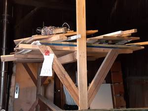 lot 209 image: Wood Rack With Contents (Ballasts, Wood, Plywood Pieces & More)
