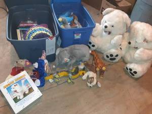 lot 219 image: (2) Totes With Lids Full of Holiday & Stuffed Animals See Photos