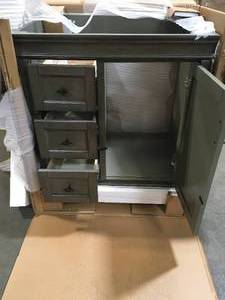 Naples 30 in. W Bath Vanity Cabinet Only in Distressed Grey with Left Hand Drawers by Home Decorators Collectio Damaged Customer Returns See Pictures