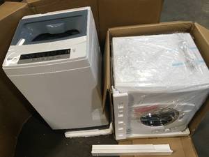 Lot of White Top Load Washing Machine, and 3.5 cu. ft. Compact Portable Laundry Dryer Customer Returns See Pictures