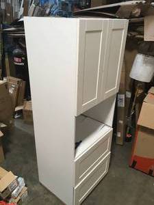 Shaker Assembled 30 in. x 84.5 in. x 24 in. Pantry Universal Microwave Cabinet with Two Drawers in Vanilla White by J COLLECTION Damaged Customer Returns See pictures
