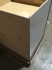Lot of 2 Shaker Assembled 30x34.5x24 in. Sink Base Kitchen Cabinet in Dove Gray by Hampton Bay One is damaged from the back Customer Returns See Pictures