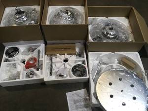 Lot of indoor Chrome Downrod Mount Retractable Chandelier Ceiling Fans 36 in and 46 in nice units Customer Returns See Pictures