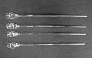 lot 23 image: Set of 4 Corning Pyrex Thistle Tube Square Top Glass Funnels