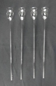 lot 32 image: Set of 4 Mercer Glass Works Merco Pyrex Glass Thistle Tube Round Top Funnels