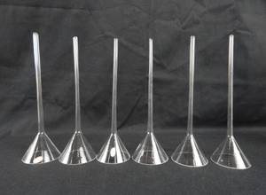lot 48 image: Set of 6 Vintage Mercer Glass Works Merco 7 Inch Long 55MM Glass Bunsen Funnels - Made in Czechoslovakia