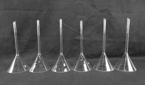 lot 88 image: Set of 6 Vintage Mercer Glass Works Merco 8 Inch Long 90MM Glass Bunsen Funnels - Made in Czechoslovakia