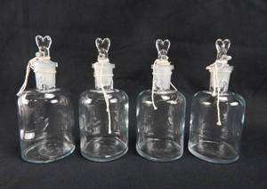 lot 196 image: Set of 4 Vintage Mercer Glass Works 125 ML Clear Glass Dropping Bottles With Unique Stopper