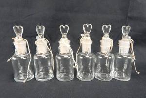 lot 203 image: Set of 6 Vintage Mercer Glass Works 30 ML Clear Glass Dropping Bottles With Unique Stopper