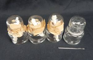 lot 219 image: Set of 4 Vintage Mercer Glass Works Clear Glass Balsam Varnish Bottles With Glass Rods