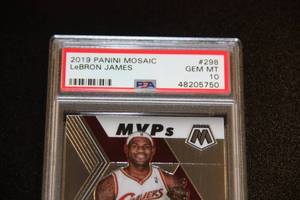 lot 1 image: 2019-20 Panini Mosaic MVPs LeBron James #298 PSA Gem Mint 10
