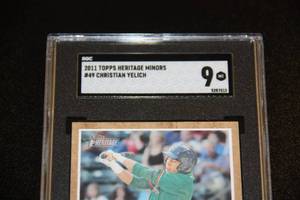 lot 3 image: 2011 Topps Heritage Minors Christian Yelich Rookie Card SGC 9