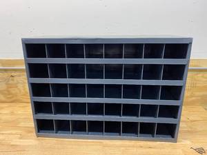 lot 85 image: DURHAM MFG 33 34 in x 12 in x 23 78 in Pigeonhole Bin Units, Gray