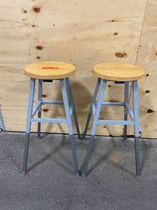 lot 111 image: BALT Lot of 2-  Round Stools with 18-14 in to 29-14 in Seat Height Range and 300 lb Weight Capacity, Oak.  Retails for $140.25 each