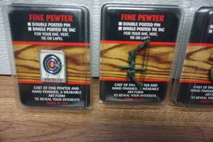 lot 106 image: 5  - Archery Themed Pewter Pins For Hats, Vests, Ties, or Lapels