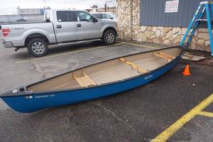 lot 1 image: Brand New Old Town Discovery 160K 16 RecreationHuntingFishing Canoe                            RESERVE IS $550.00