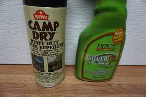 lot 108 image: Primos Silver Scent Eliminator With Kivi Camp Dry Water Repellent Spray Can