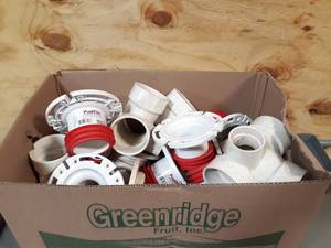 lot 526 image: NEW Box of PVC Closet Flanges and More