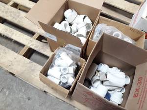 lot 535 image: NEW 4 Boxes of Assorted PVC Pipe Sch40 Fittings 1 to 2
