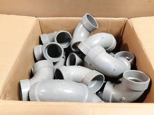 lot 662 image: NEW Box Lot of 36 CPVC CW 2 Grey Pipe Elbows, Couplers and More