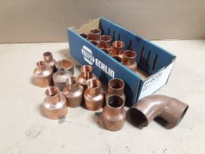 lot 688 image: Box of (10) 2 x 1-14 Copper Reducers , (4) 2 x 1 Copper Reducing Tees & More