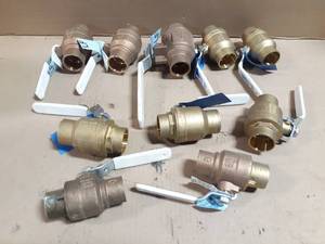 lot 696 image: Large Lot of (10) Apollo & Nibco 1-14 & 1 Brass Ball Valves - Sweat Fittings