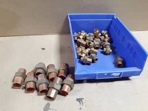lot 713 image: Lot of (27) Brass  Copper 12 Unions & (8) Brass  Copper 34 Unions