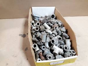 lot 737 image: Huge Lot of Mostly 38 NPT Galvanized Pipe Fittings - Box weighs about 36 LBS