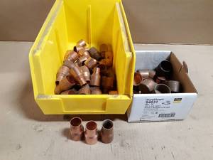 lot 739 image: Box of (35) 1 x 12 Copper Reducers, (19) 1-14 Copper Caps & (3) 1 x 34 Copper Reducers