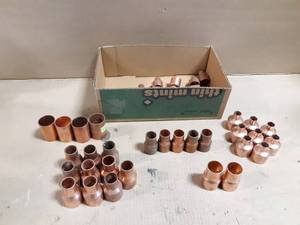 lot 740 image: Box of (21) 1 x 12 Copper Reducers, (8) 1-14 x 12 Copper Reducers, (5) 1 x 34 Copper Reducers, (10) 1-14 x 34 Copper Reducers, (4) 1-14 Copper Couplers & (2) 1-14 x 1 Copper Reducer