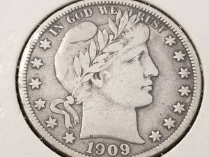lot 11 image: 1909 BARBER SILVER HALF DOLLAR VF