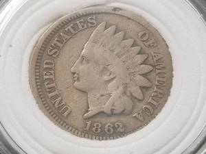 lot 41 image: 3 EARLY DATE INDIAN HEAD CENTS 1862 1863 1864 IN AIRTITES