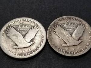 lot 61 image: 2 STANDING LIBERTY SILVER QUARTERS 1926 1929