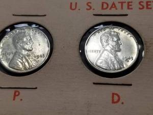 lot 68 image: 1943 P-D-S US WWII WARTIME STEEL CENT SET 3 COINS