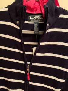 lot 139 image: Ralph Lauren Navy Zip Up Sweater w Hot Pink Accents (NEW)