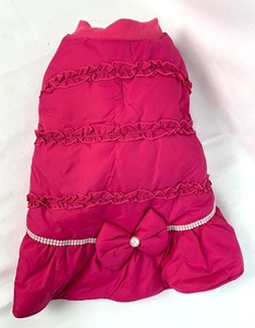 lot 3 image: Size XL Girl Dog Pink Ruffle Coat, Big Sister Tank Shirt, Car Harness and More