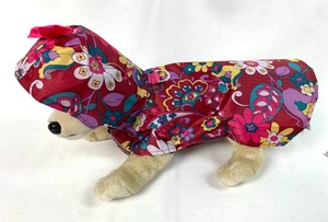 lot 18 image: Size Small Girl Dog Floral Raincoat, Pink Knit Dress, Stylish Reversible Jacket, Harness and More