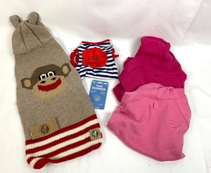 lot 41 image: Size L Girl Dog Navy Stripe Dress, Hand-Knit Wool Sweater, and Hoodies